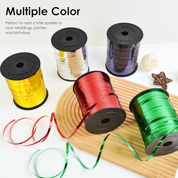 Black Ribbon, 500 Yard Curling Ribbon for Crafts, Shiny Metallic, Iridescent Crimped for Gift Wrapping, Balloons, Florist (1 Roll)