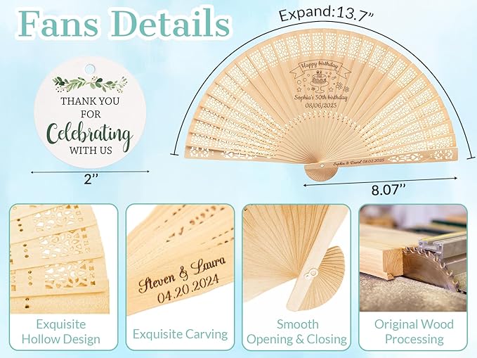 1Pcs Personalized Folding Hand Fans Custom Engraved Summer Wedding Fans,Personalized Wooden Fans Party Favor Bridal Shower Gifts for Guests