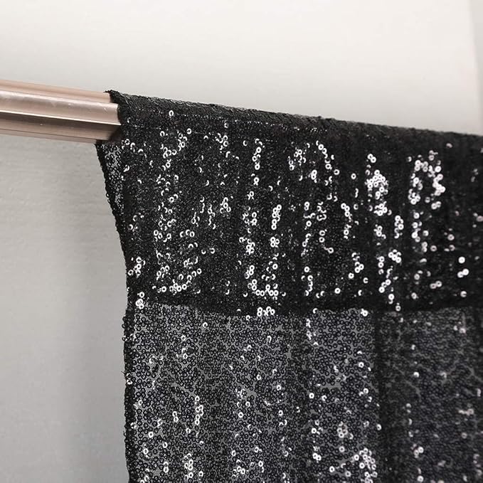 Juya Delight Black Sequin Backdrop Curtain,4PCS 2FTx8ft Glitter Backdrop Curtain for Party,Birthday,Christmas Wedding Decoration