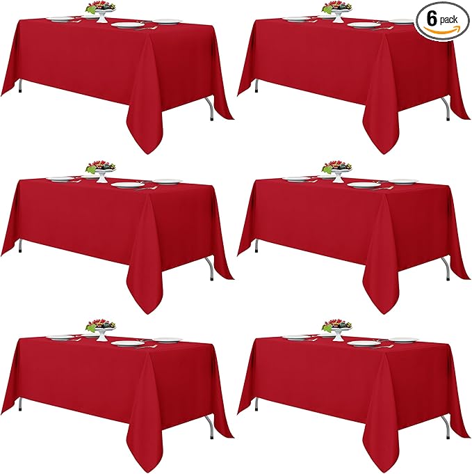 Fitable Red Tablecloths for Rectangle Tables, 6 Pack - 70 x 120 Inches - Reusable and Washable Table Clothes for 6-8 Ft Tables, Polyester Fabric Table Covers for Wedding, Party, Banquet