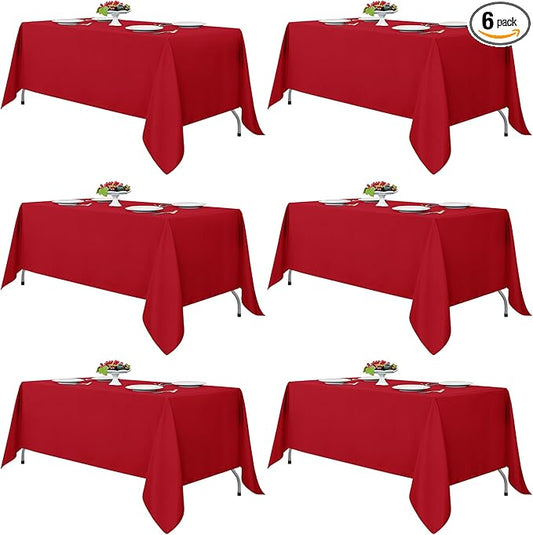 Fitable Red Tablecloths for Rectangle Tables, 6 Pack - 70 x 120 Inches - Reusable and Washable Table Clothes for 6-8 Ft Tables, Polyester Fabric Table Covers for Wedding, Party, Banquet