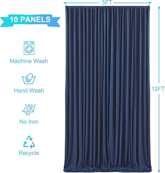 50ft x 12ft Navy Blue Backdrop Curtains Wrinkle Free Backdrop Curtain for Wedding Parties Blue Fabric Backdrops Drapes Back Drop Cloth Bridal Shower Stage Curtains Wedding Decorations for Reception
