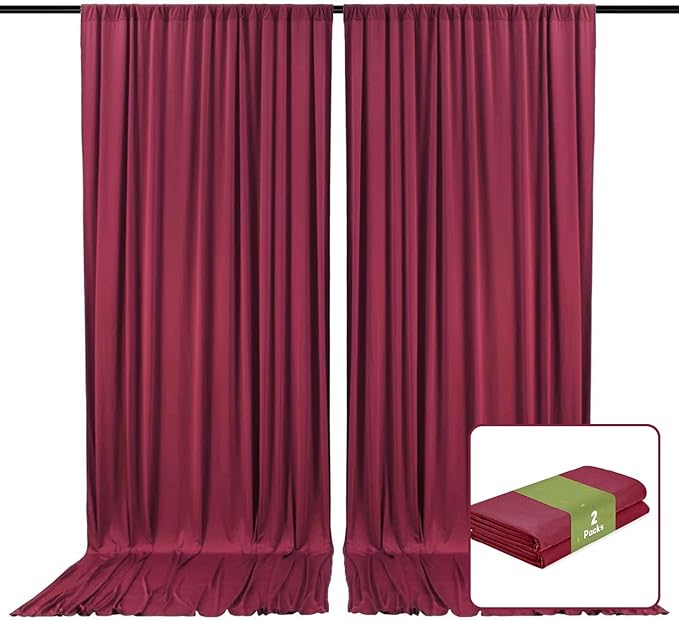2 Panels Burgundy Backdrop Curtain, 10 x 10 Feet Satin Background Curtains for Parties, Weddings, Baby Showers, Halloween, Christmas Birthday Party Photoshoot Backdrop Curtains Decorations