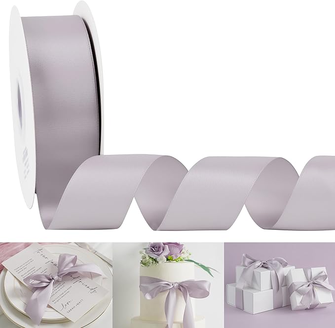 HUIHUANG Dusty Purple Ribbon 1-1/2 inch x 50 Yards, Double-Faced Dusty Lilac Satin Ribbon for Flower Bouquets Gift Wrapping Crafts Bows Holiday Home Decor Wedding Bridal Shower Decoration