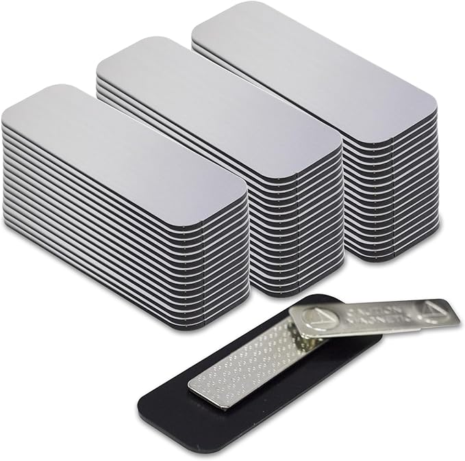 Name Tag/Badge Blanks - 100 Pack - 1" X 3" (Brushed Silver) Round Corners, Magnetic Backing