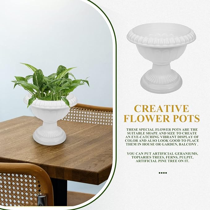 4pcs Mini Roman Style Flower Pots, Plastic Wedding Flower Containers, Decorative Pedestal Planters for Home, White, 6.29 x 6.29 x 5.51 Inch