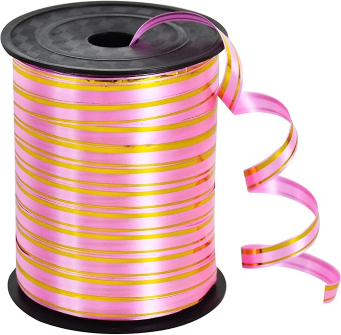 TONIFUL Curling Ribbon-Pink Gold Balloon Curling Ribbons-250 Yards Balloon String for DIY Decor,Gift Wrapping,Ribbons and Bows for Christmas New Year Birthday Gifts Graduation Supplies