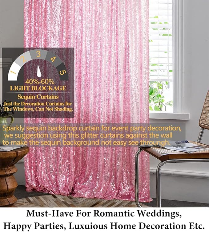 DUOBAO Sequin-Backdrop-Curtain 7FTx7FT Pink Gold Glitter Sequin Curtain Wedding Background Christmas Backdrop for Curtains Bridal Baby Shower Background(7FTx7FT, Pink Gold)