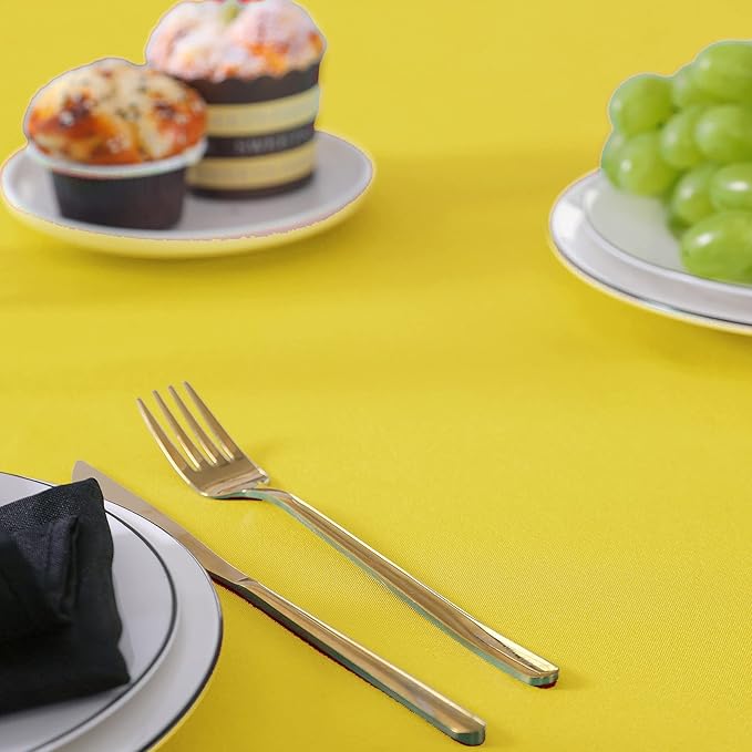 90 inch Round Tablecloth Washable Polyester Table Cloth Decorative Table Cover for Wedding Party Dining Banquet（90 inch, Yellow）