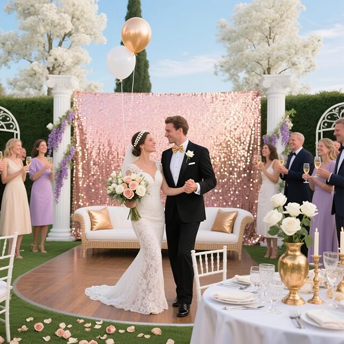 VOK Rose Gold Sequin Backdrop Curtains 2 Panels 2FTx8FT Glitter Photography Background for Wedding Birthday Christmas Party Decorations