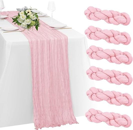 6 Pack Light Pink Cheesecloth Table Runner 23x120 inch Rustic Boho Gauze Table Runner 10 FT Long Sheer Cheese Cloth Fabric Table Runners for Romantic Wedding Bridal Shower Birthday Party Decor