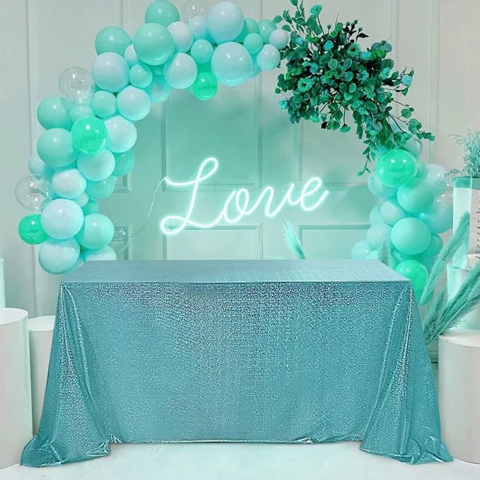 Fitable Sequin Tablecloth for Parties 60x84 Inch - Sparkle Glitter Table Cloth Laser Rectangle Overlay for Wedding Baby Shower Ceremony Birthday Holiday Banquet Decor, Teal