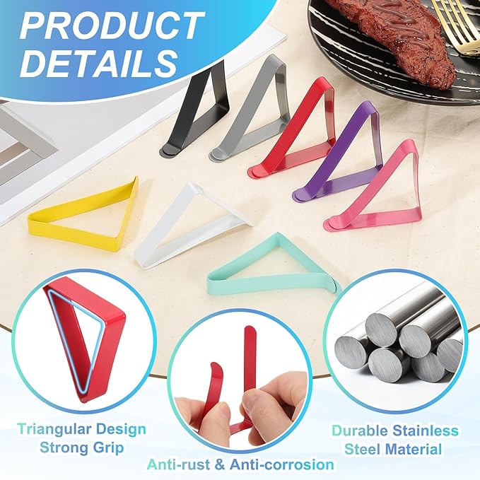 uxcell 8 Pack Tablecloth Clips, Stainless Steel Table Cloth Cover Clamps, 2.56" x 2.68" Windproof Holder Clips for Home Party Picnic Wedding Camping Dining Tables, Yellow