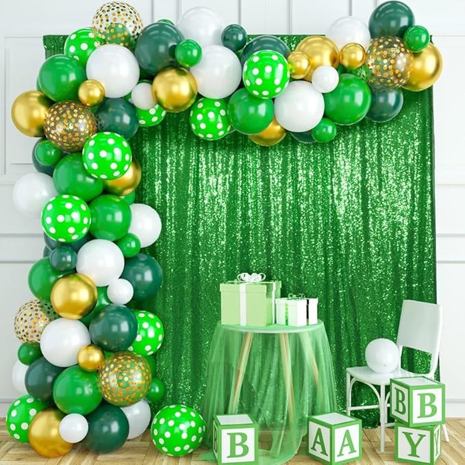 SquarePie Sequin Backdrop 8FT x 8FT Green Curtain Background for Christmas Wedding Party Decoration