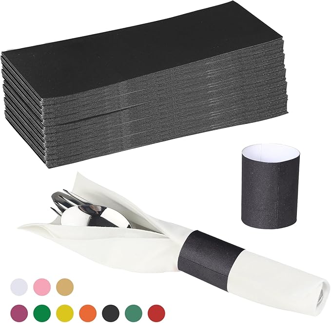 Germiwipe Napkin Bands,Paper Napkin Rings Self Adhesive,Silverware Wraps Bands (Black - 500pcs)