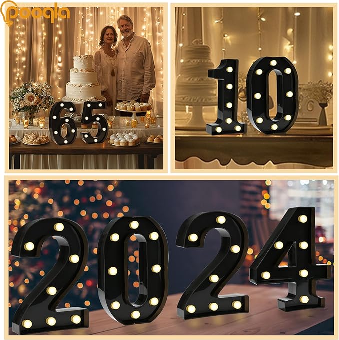 Pooqla Decorative Led Light Up Number Letters, Black Plastic Marquee Number Lights Sign for 15th Birthday Party Wedding Decor Battery Operated Black Decoration 15
