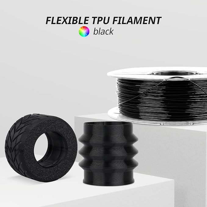 AMOLEN TPU 3D Printer Filament 1.75mm, Flexible Soft TPU 3D Printing Filament Supports High Speed, 1kg Spool(2.2lbs), Black