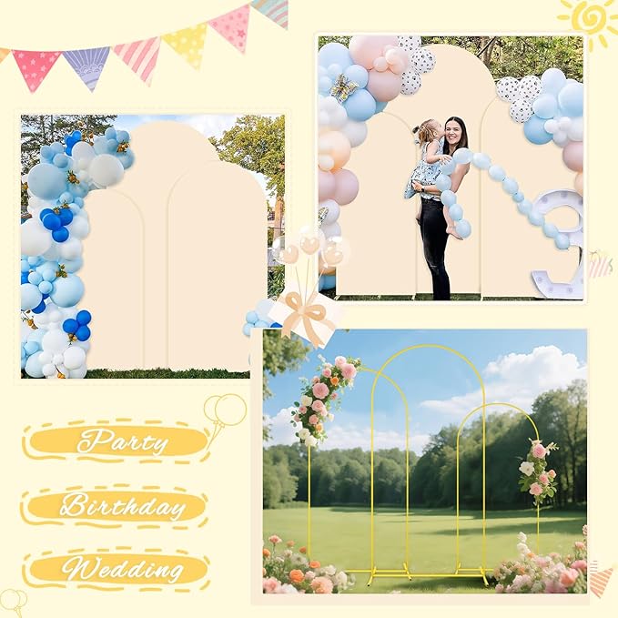 Wedding Arch Stand with Beige Spandex Fitted Arch Backdrop Cover Set 6FT 6.6FT 7.2FT Round Top Chiara Backdrop Stands and Covers for Birthday Party Baby Shower Banquet Decoration