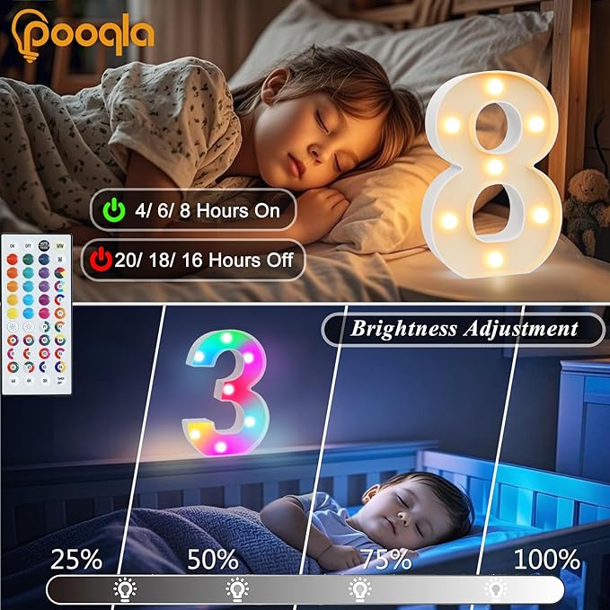 Pooqla 70th Birthday Decorations for Her Him, 35 Colors LED Light Up Numbers with Remote, Multicolor Marquee Numbers 70 Sign for Party Wedding Anniversary Decor 70th Birthday Gift, Number 70