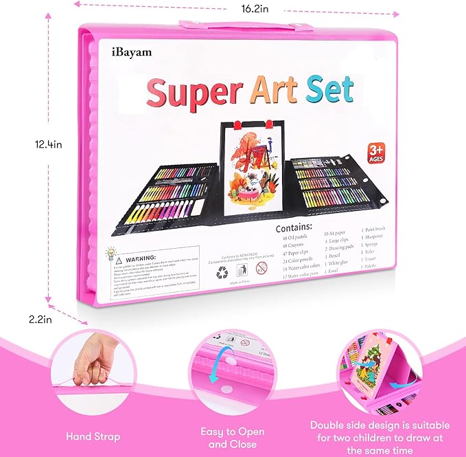 Stocking Stuffers, Art Supplies, Arts and Crafts for Kids Ages 8-12, Teens Girls Christmas Gifts, 251-Pack Art Set Case with Trifold Easel, Sketch Pads, Gifts for 5-12 Year Old Girl