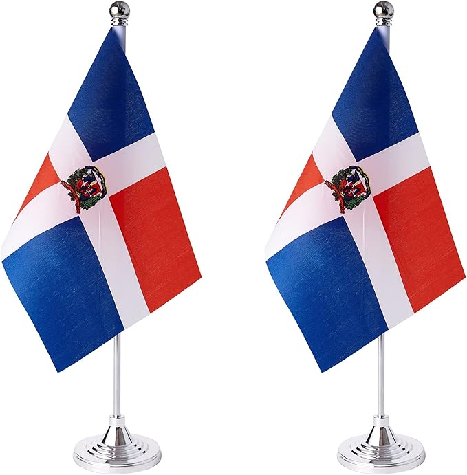 ZXvZYT 2 Pack Dominica flag Dominican Table Flag Small Mini Dominican Republic Desk Flags With Stand Base,International Festival Events Celebration Decorate,Home office Decorations