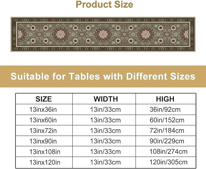 Vintage Paisley Floral Table Runner, Brown Boho Rustic Farmhouse Flower Pattern for Home Kitchen Table Decor Dining Coffee Room Party Decor 13x60in
