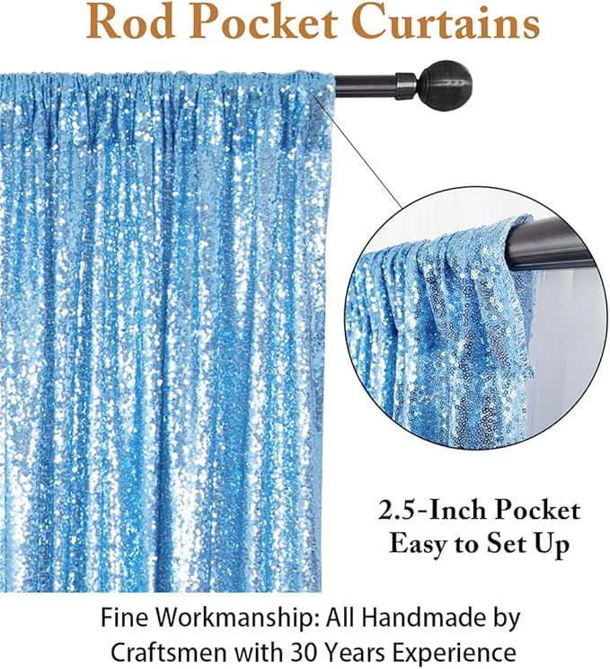 ShinyBeauty 4x8FT Baby Blue Sequin Backdrop Curtains (2-Panel) - Sparkling Photography Backdrop for Weddings, Parties, Events | Glitter Drapes, Shimmering Decor, Lightweight & Photo-Ready