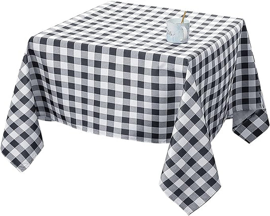 Biscaynebay Fabric Square Tablecloths 60x60 Inch, Black/Grey Scottish Plaid Table Cloth Small Card Folding Table Covers Water Resistant for Dining, Kitchen, Wedding and Parties, etc Machine Washable