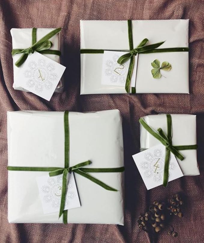 Olive Green Velvet Ribbon 3/8'' 25 Yards for Christmas Tree, Gift Wrapping, Flower Bouquet, Wreath Decorations, Bow Making