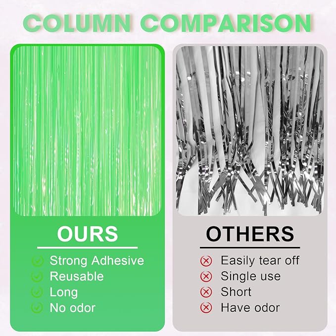 3 Pack 3.3 x 8.2 ft Pastel Green Foil Fringe Backdrop Curtains, Tinsel Streamers Party Decorations, Fringe Backdrop