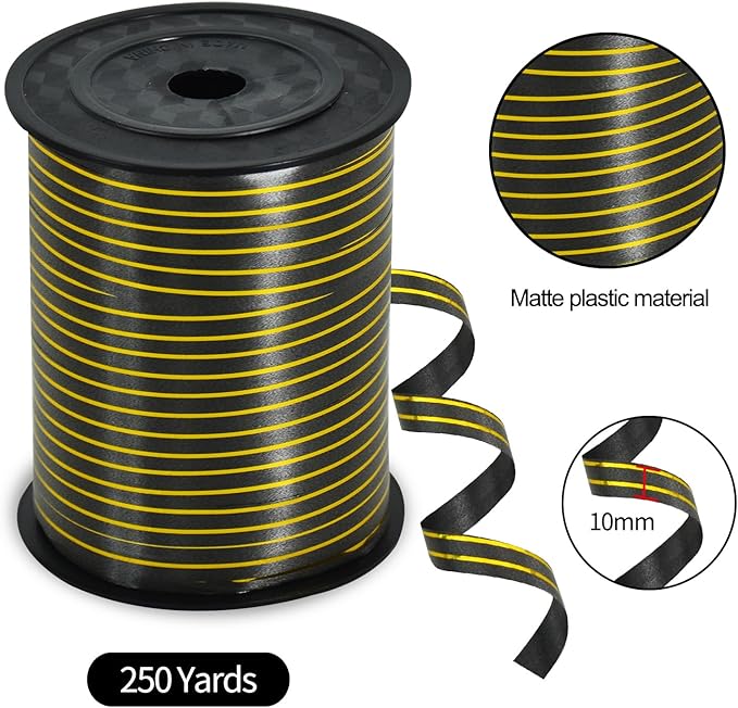 TONIFUL Curling Ribbon-Black Gold Balloon Curling Ribbons-250 Yards Balloon String for DIY Decor,Gift Wrapping,Ribbons and Bows for Christmas New Year Birthday Gifts Halloween Graduation Supplies