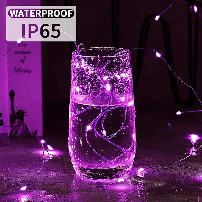 Aogist 50 Pack Fairy Lights 3 Modes 7ft 20 LED Waterproof,Battery Operated Silver Wire Firefly Starry Moon Mini String Lights for Mason Jars Christmas DIY Crafts Wedding Party Bedroom,Pink