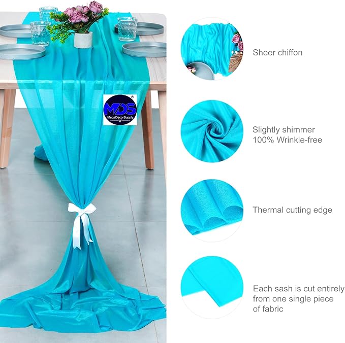 MDS Halloween Chiffon Table Runner - 12 Pack, 29 x 170 Inches, 14ft Each - Sheer Spooky Table Runners for Haunted House Parties, Trick-or-Treat Tables, Witchy Décor, Wedding & Events - Turquoise