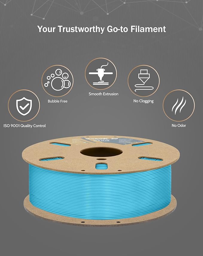 DURAMIC 3D PLA+ Filament 1.75mm 1Kg Light Blue, PLA Plus Filament 1Kg Spool(2.2lbs) Tougher and Stronger, Dimensional Accuracy Probability +/- 0.02mm