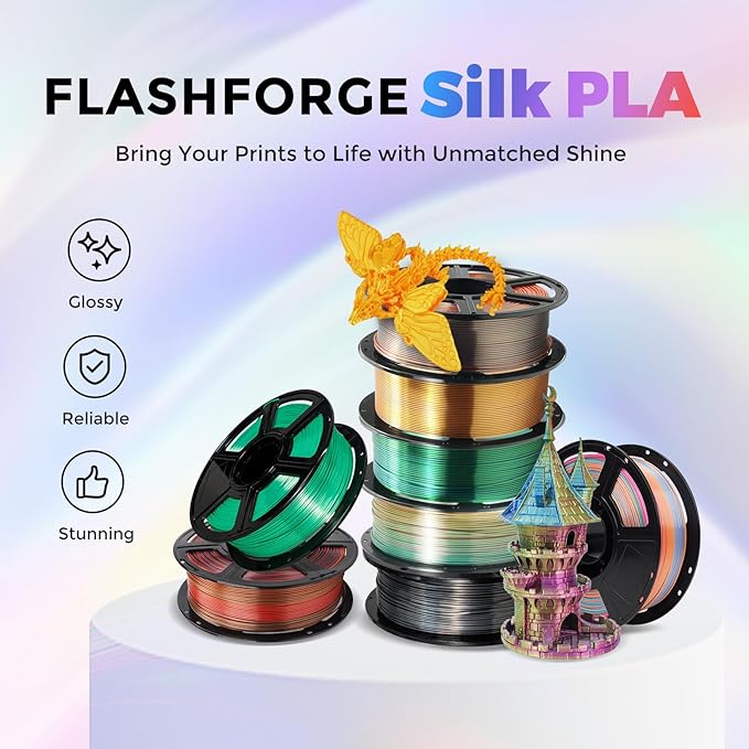 Flashforge 3D Printer Filament Silk PLA 1.75mm 1kg Spool-Dimensional Accuracy +/- 0.02mm (Green)