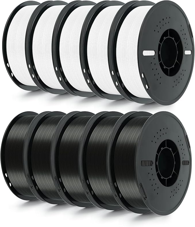 Kingroon 10KG PLA Filament 1.75mm 3D Printer Filament Pla Filament Dimensional Accuracy +/- 0.02mm, Fit Most FDM Printer, 1KG X 10 Spools (5 Black+5 White)