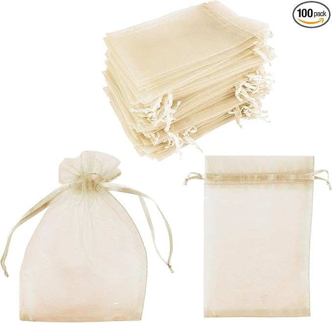 Super Z Outlet 100 Pack 5x7 Inch Mini Sheer Drawstring Organza Transparent Bags Jewelry Sack Pouches for Wedding, Party Decorations, Arts & Crafts Gifts (Ivory)