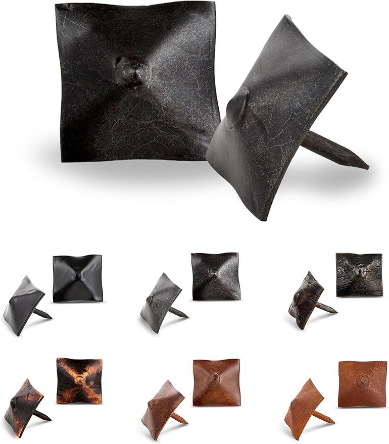 50 Pack 1" Square Head Iron Clavos Decorative Nails – Sealed Unfinished – Handmade Rustic Square Fasteners for Farmhouse Shutters, Barn Doors, Shutters, and Gates – Ornamental Wood Accent