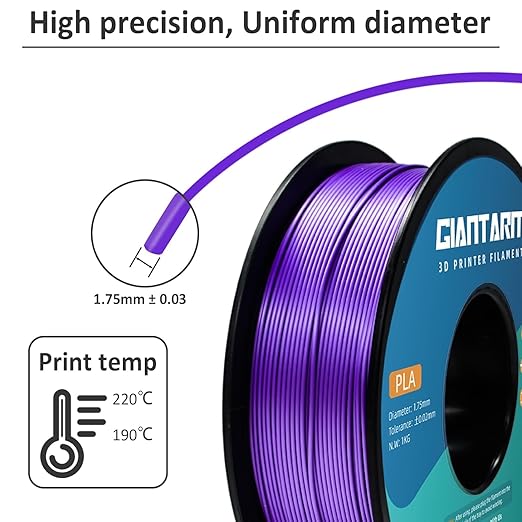 GIANTARM 3D Printer Filament, Purple Pla Filament, 1Kg(2.2lbs) Spool, 1.75mm Dimension Accuracy +/- 0.03mm, 3D Printing Filament