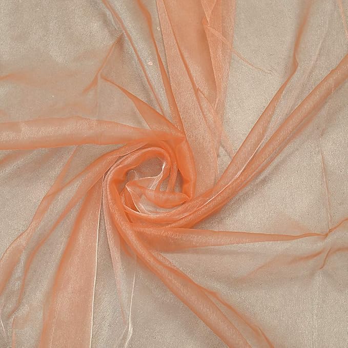 VDS Peach Organza Fabric, 45 Yards Continuous, 45” Wide, Wedding Party Decoration Iridescent Crystal Sheer Shiny Organza Tulle Bridal Dress DIY Crafts Costume Sewing Backdrop Arch Cloth