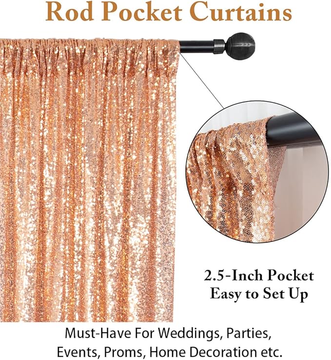 ShinyBeauty 4FT x 7FT Rose Gold Sequin Backdrop | Photo Booth Background | Wedding & Rust Backdrops | Sparkly Sequin Fabric | Perfect for Photography & Events | Durable & Elegant Curtains
