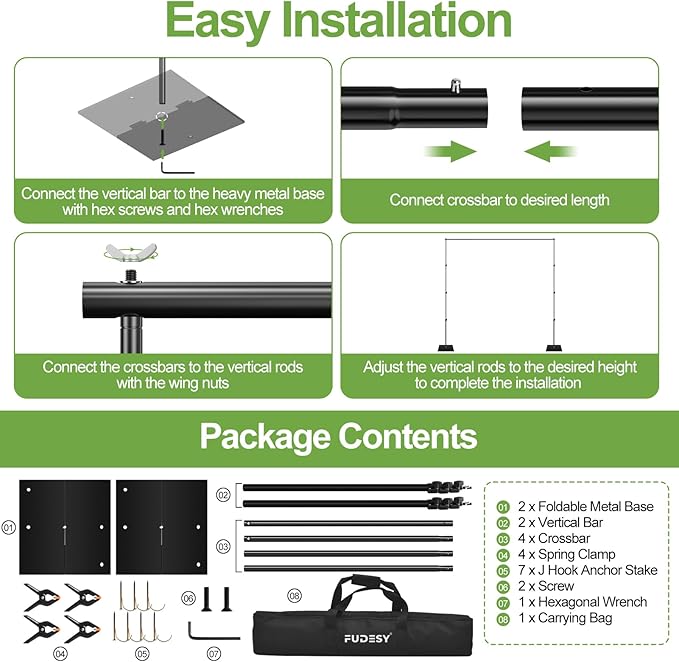 FUDESY Heavy Duty Backdrop Stand, 10x10ft Adjustable Photo Background Stand Support System Kit with Steel Base, Pipe and Drape Photography Backdrop Stand Kit for Parties Wedding Birthday