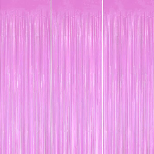 3 Pack Foil Fringe Backdrop - Pastel Purple Shiny Tinsel Curtains for Party Decoration/Photo Booth Props - 3.3x8.2 FT Metallic Foil Backdrop for Birthday, Wedding, Graduation, Christmas.