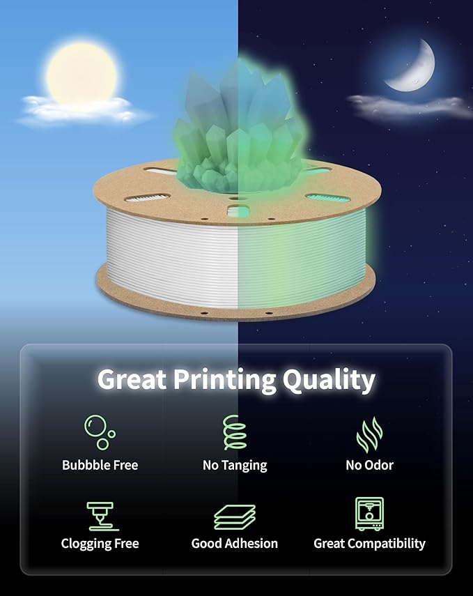 DURAMIC 3D PLA Glow Rainbow in The Dark Filament 1.75mm 1Kg, 3D Printing Luminous Filament 1.75mm Dimensional Accuracy +/- 0.02 mm, Fit Most FDM 3D Printers