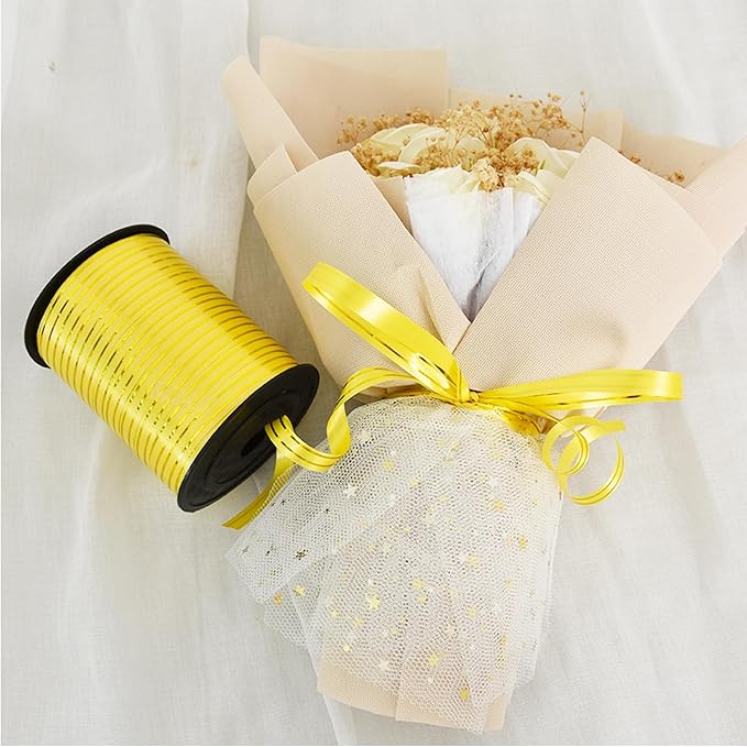 TONIFUL Curling Ribbon-Gold Gold Balloon Curling Ribbons-250 Yards Balloon String for DIY Decor,Gift Wrapping,Ribbons and Bows for Christmas New Year Birthday Gifts Graduation Supplies