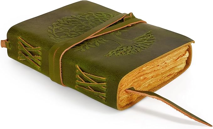 LUXEORIA Tree Of Life Leather Journal for Women and Men, Handcrafted Leather Journal for Writing Womens, Sketchbook, Travel Diary with Unlined Deckle Paper, Mint Green 5x7