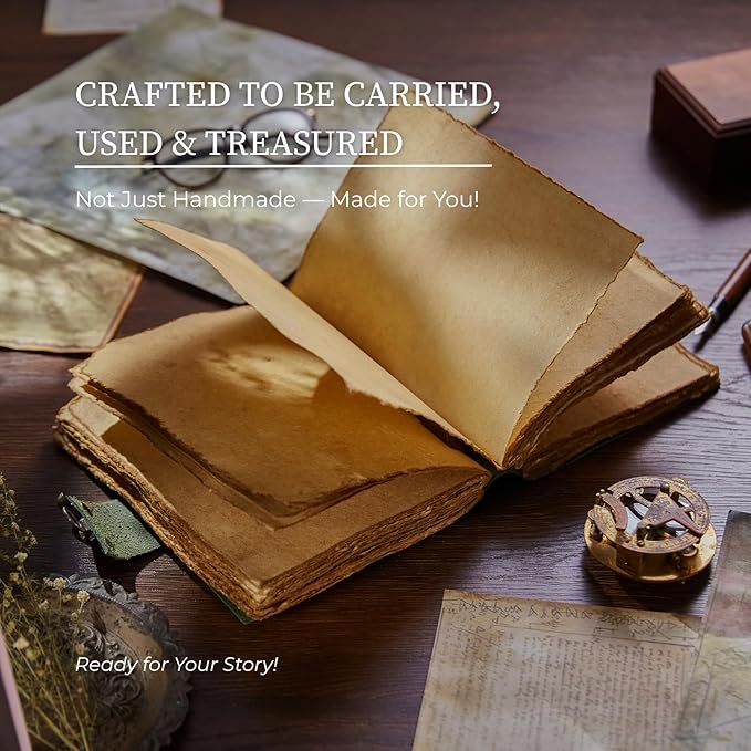 NomadCraftsCo. Vintage Leather Journal - Lock Closure, Book of Shadows Journal, Grimoire Journal, Witch Journal, Vintage Journal 240 pages Antique Deckle Edge Paper