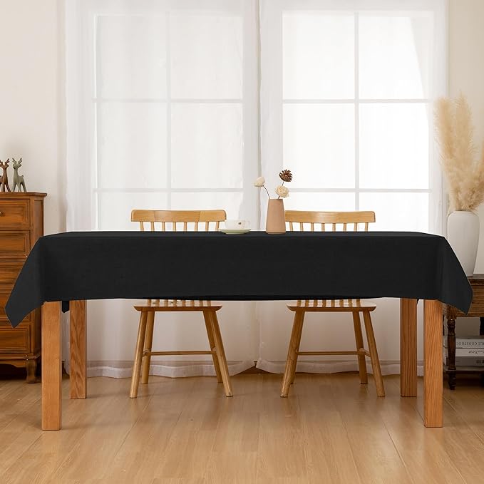Hiasan 2 Pack Faux Linen Rectangle Tablecloth - Wrinkle and Stain Resistant Washable Table Cloth for Kitchen Dining Room Holiday Table Cover for Party Dinner, Black, 60 x 84 Inch