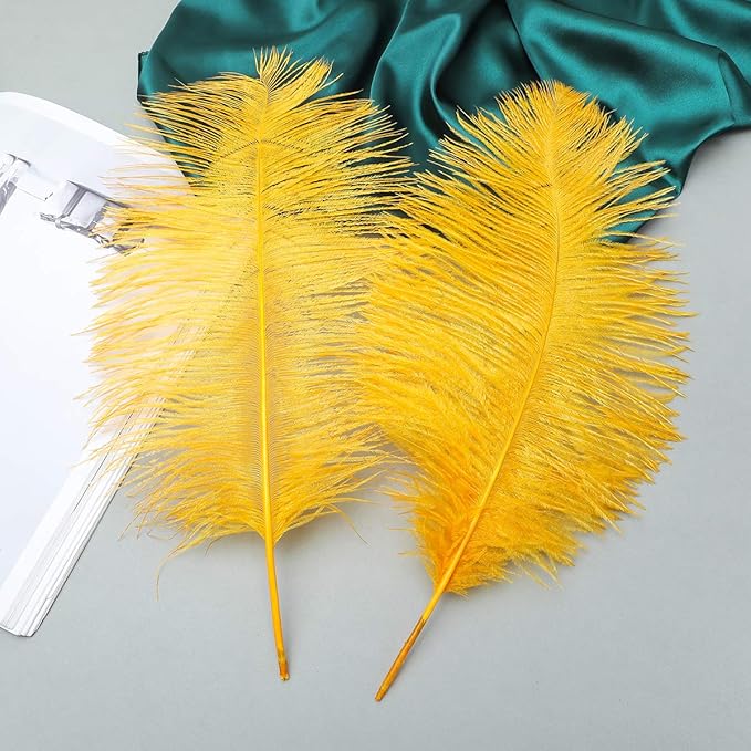 Ballinger Big Gold Ostrich Feathers - 24Pcs 12-14inch Large Feathers for Vase,Gatsby Party Centerpieces Mardi Gras and Home Decor