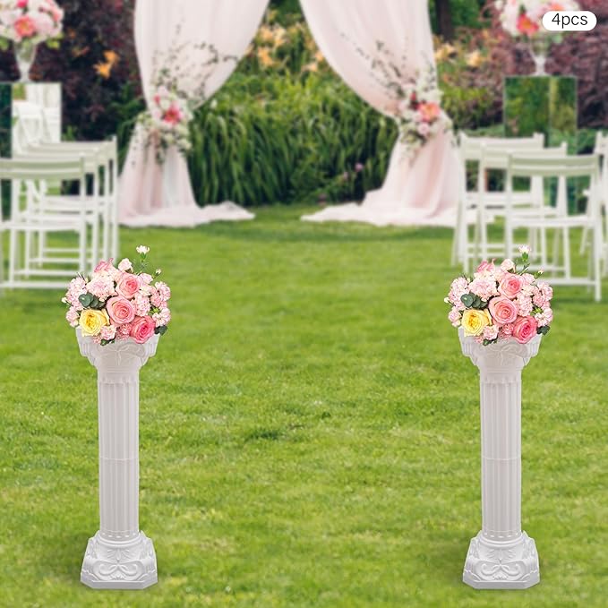 Roman Pillars Decoration Party Flower Pot Columns Set 4Pcs Decor Pedstal Stand 10.63x34.65in Style2 Flower Floral Wedding Party Event Road Decorative Columns (10.63 * 34.65in Style2)